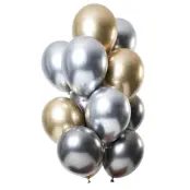 Ballonger Spegeleffekt silver/guld 33 cm 12-pack