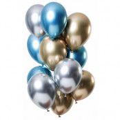 Ballonger Spegeleffekt silver/guld/blå 33 cm 12-pack