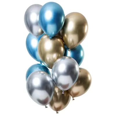 Ballonger Spegeleffekt silver/guld/blå 33 cm 12-pack