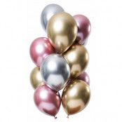 Ballonger Spegeleffekt silver/guld/rosa 33 cm 12-pack