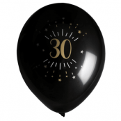 Ballonger Svart & Guld 30 år, 8-pack