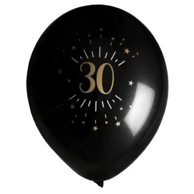 Ballonger Svart&Guld 30 år, 8-pack