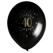 Ballonger Svart&Guld 40 år, 8-pack