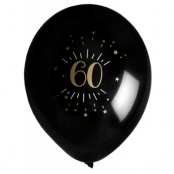 Ballonger Svart & Guld 60 år, 8-pack