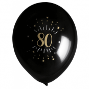 Ballonger Svart & Guld 80 år, 8-pack