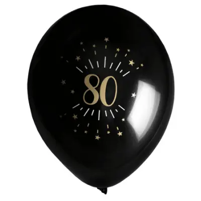 Ballonger Svart&Guld 80 år, 8-pack