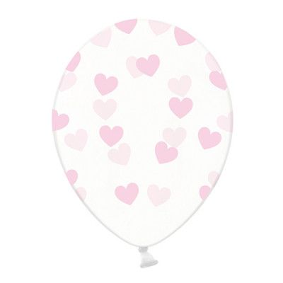 Ballonger Transparenta med Ljusrosa Hjärtan - 6-pack