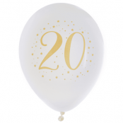 Ballonger Vit & Guld 20 år, 8-pack