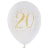 Ballonger Vit&Guld 20 år, 8-pack