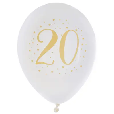 Ballonger Vit&Guld 20 år, 8-pack
