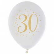 Ballonger Vit & Guld 30 år, 8-pack