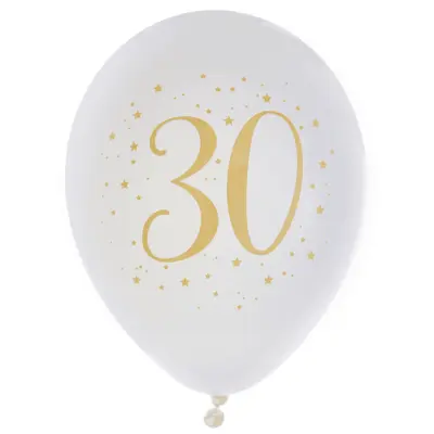 Ballonger Vit&Guld 30 år, 8-pack