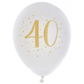 Ballonger Vit & Guld 40 år, 8-pack