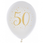 Ballonger Vit & Guld  50 år, 8-pack