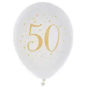 Ballonger Vit&Guld  50 år, 8-pack