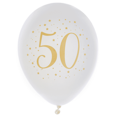 Ballonger Vit&Guld  50 år, 8-pack