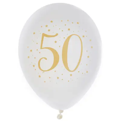Ballonger Vit&Guld  50 år, 8-pack