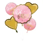 Ballongbukett Oh Baby Rosa/Guld