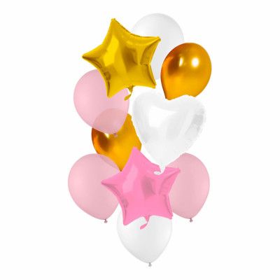 Ballongbukett Rosa/Guld/Vit - 10-pack
