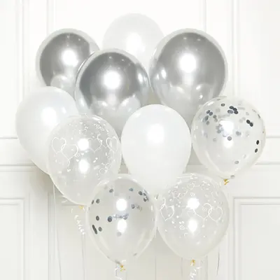 Ballongkit Silver/Vit Hjärtmotiv