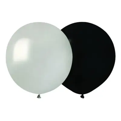 Ballongkombo Silver/Svart Runda Stora - 50-pack
