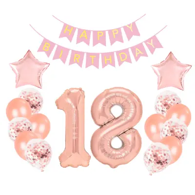 Ballongset inkl. Flaggbanderoll För 18 Årsdag Roséguld