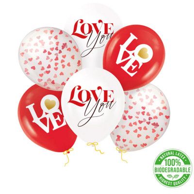 Biologiskt Nedbrytbara Ballonger Kärlekskonfetti 30cm 6-pack