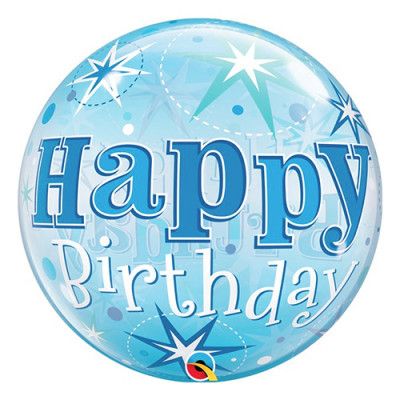 Bubbelballong Happy Birthday Blå