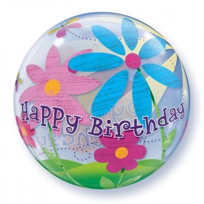 Bubblaballong Happy Birthday&blommor