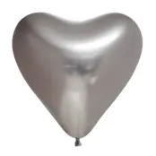 Chrome Mirror Hjärtballonger Silver 6-pack