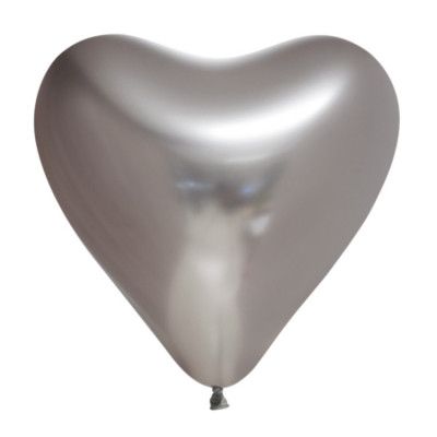 Chrome Mirror Hjärtballonger Silver 6-pack