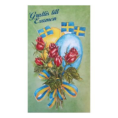 Dubbelkort Grattis till Examen Rosor, Ballonger & Flaggor