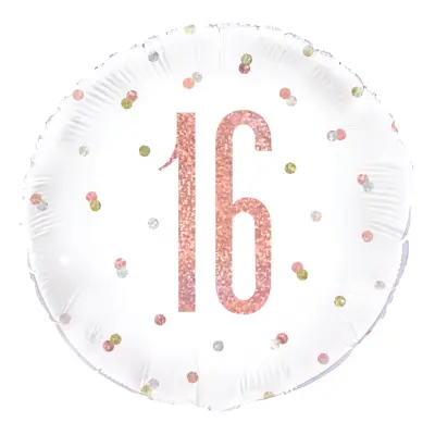 Folieballong 16 Vit/Roséguld Prickig