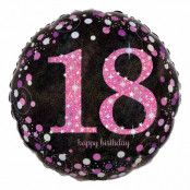 Folieballong 18 Happy Birthday Rosa Sparkling