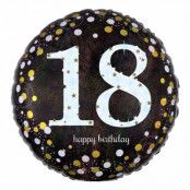 Folieballong 18 Happy Birthday Silver Sparkling