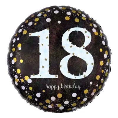Folieballong 18 Happy Birthday Silver Sparkling