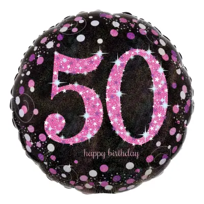 Folieballong 50 Happy Birthday Rosa Sparkling