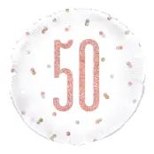 Folieballong 50 Vit/Roséguld Prickig