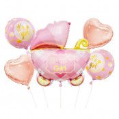 Folieballong Barnvagn Rosa