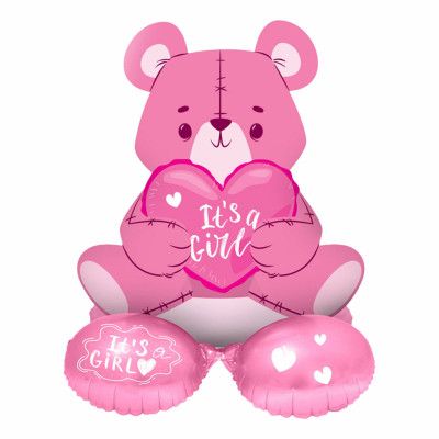 Folieballong Björn Its a Girl Rosa
