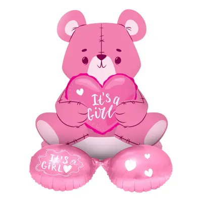 Folieballong Björn Its a Girl Rosa
