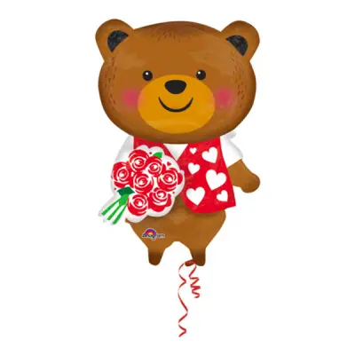 Folieballong Björn med Rosor
