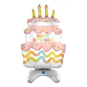 Folieballong Födelsedagstårta med Ställning