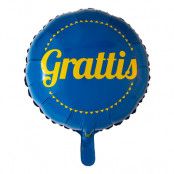 Folieballong Grattis Blå/Gul