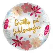 Folieballong Grattis på Födelsedagen Blommor