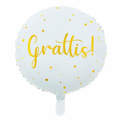 Folieballong Grattis Vit/Guld