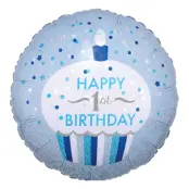Folieballong Happy 1st Birthday Muffins Blå