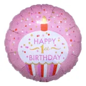 Folieballong Happy 1st Birthday Muffins Rosa