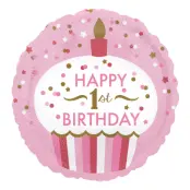 Folieballong Happy 1st Birthday Rosa