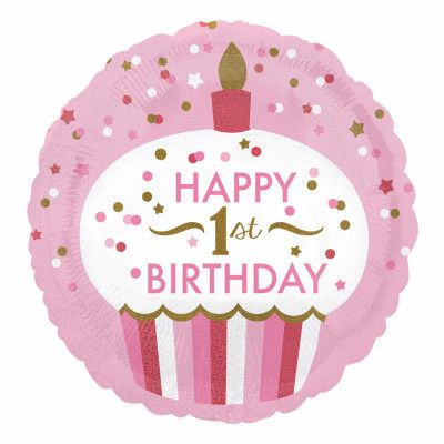 Folieballong Happy 1st Birthday Rosa